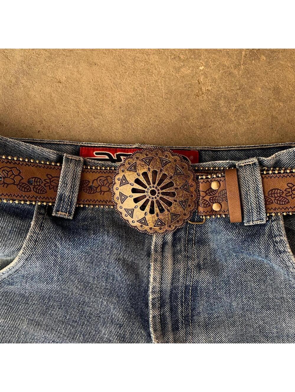 Y2k style American Western Belt Buckle vintage style floral gold beaded boho - Picture 2 of 8